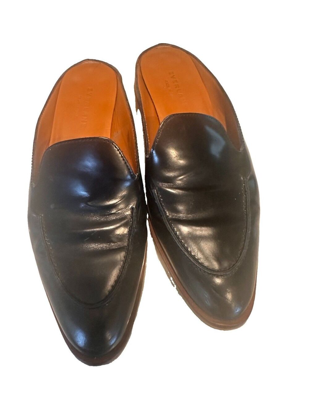 Everlane Made In Italy Modern Mules 7.5US Black Leather Low Heel Casual Pointy - Picture 3 of 9